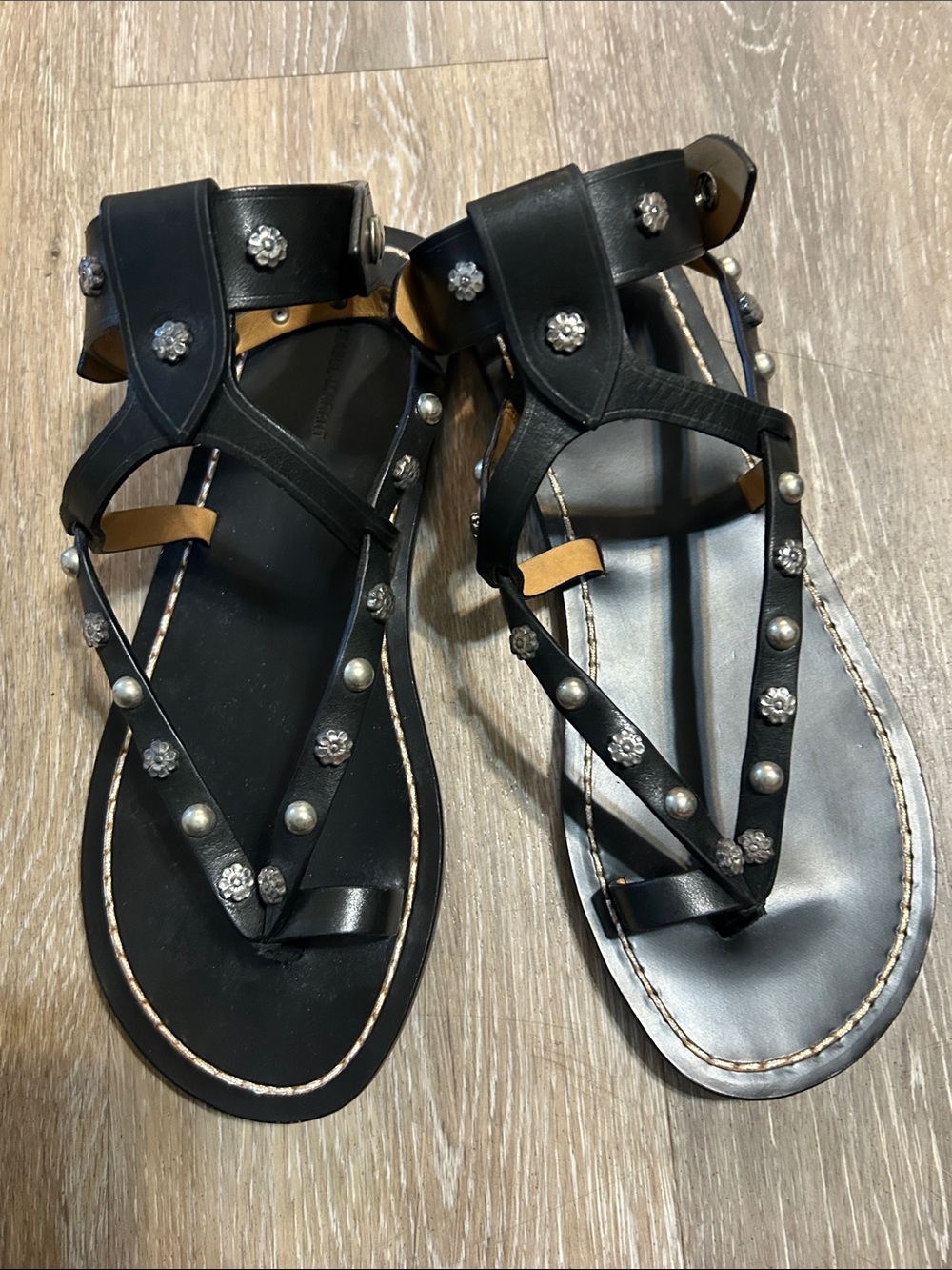 Isabel Marant Black Leather Studded Gladiator Sandals